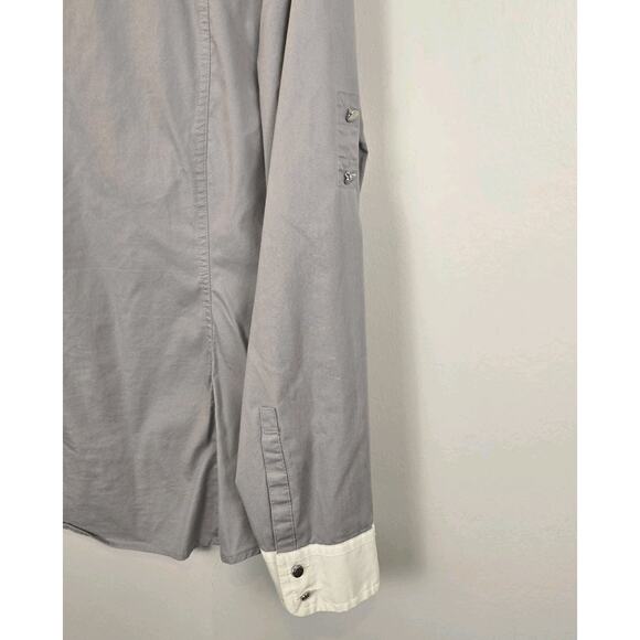 Express Essential Shirt Grey White Trim Silver Chain Accents Button-up Blouse XL - Picture 7 of 11